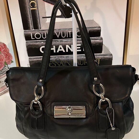 Coach Black Leather Satchel Pebbled Leather Shoulder Bag with Silver Hardware - Picture 2 of 15